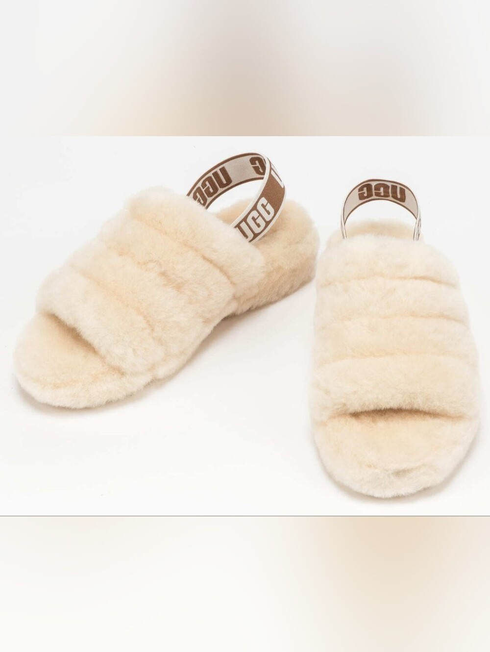 UGG Women's Fluff Yeah Slides 'Natural' Slippers Size 7 Used Exc